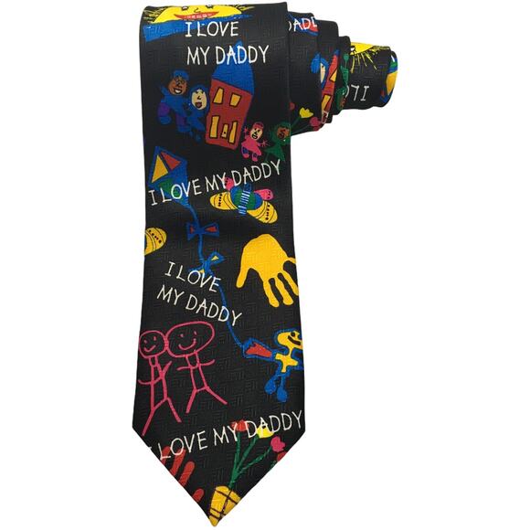 Vintage Ralph Marlin Tie Daddy's Drawings 1999 Men's I Love My Dad Necktie - Picture 2 of 7